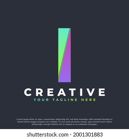 Logo Creativo De Letra Inicial I. Forma geométrica verde y púrpura. Usable para logotipos de empresas y marcas. Elemento de plantilla de diseño de logotipo de vectores planos.