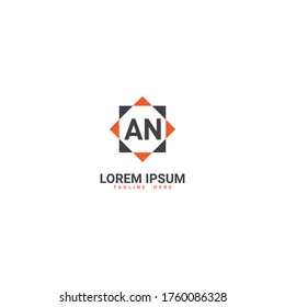 Creative initial letter AN logo icon design template elements with modern frame