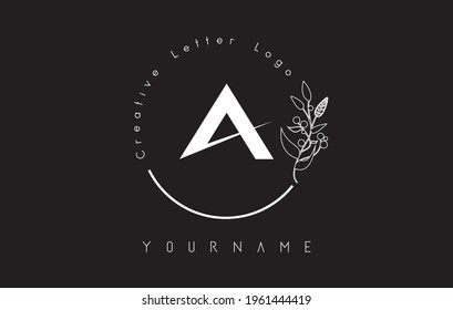 Letras iniciales creativas Logo con flor de círculo grabado a mano y hoja. Icono de ilustración vectorial para marca natural, ecológica, joyería, moda, personal o corporativa.