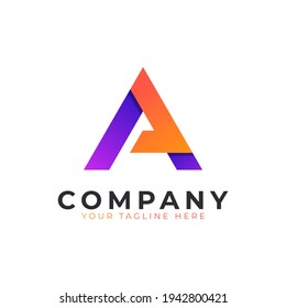 Creative Initial Letter A Logo Modern and Elegant. Purple and Orange Geometric Shape Arrow Style. Usable for Business and Branding Logos. Flat Vector Logo Design Ideas Template Element. Eps10 Vector