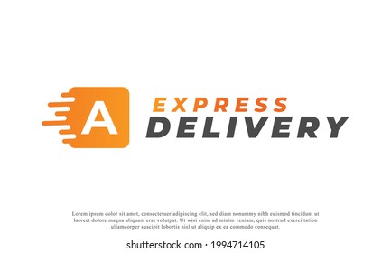 Creative Initial Letter A Logo. Orange Shape A Letter with Fast Shipping Delivery Truck Icon. Usable for Business and Branding Logos. Flat Vector Logo Design Ideas Template Element