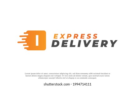 Creative Initial Letter I Logo. Orange Shape I Letter with Fast Shipping Delivery Truck Icon. Usable for Business and Branding Logos. Flat Vector Logo Design Ideas Template Element