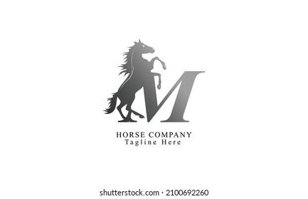 Creative initial letter M with abstract running stallion horse logo vector concept.