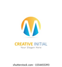 Creative initial letter m logo with circle element