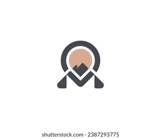 Creative initial letter m with map pin and mountain logo