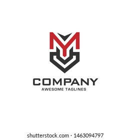 creative initial letter m with shield abstract geometric style logo