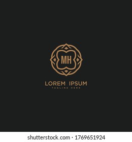 Creative initial letter MH logo icon vector design. Luxury jewelry frame gem edge logotype. Print monogram initials stamp sign symbol.