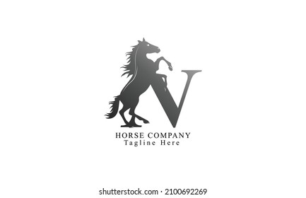 Creative initial letter N with abstract running stallion horse logo vector concept.