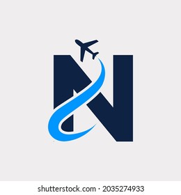 Creative Initial Letter N Air Travel Logo Design Template. Eps10 Vector