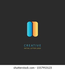 Creative initial letter n logo design vector symbol template element with blue yellow colors concept 