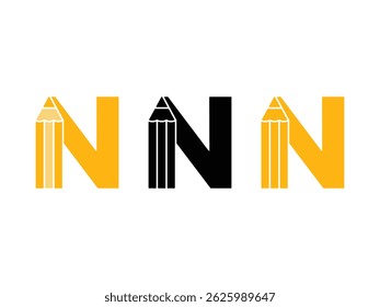 creative initial letter N pencil symbol icon design vector isolated transparent background