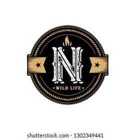 Creative initial letter N retro vintage hipster and grunge vector logo design template Vector illustration
