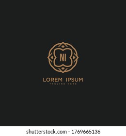 Creative initial letter NI logo icon vector design. Luxury jewelry frame gem edge logotype. Print monogram initials stamp sign symbol.