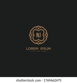 Creative initial letter NJ logo icon vector design. Luxury jewelry frame gem edge logotype. Print monogram initials stamp sign symbol.