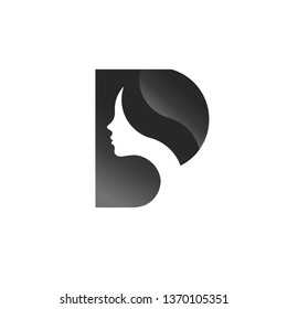 creative initial letter p with beauty Face Women Logo Vector template