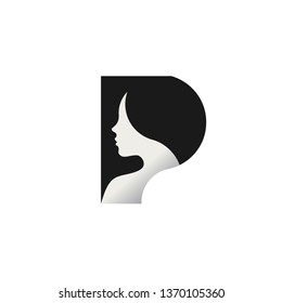 creative initial letter p with beauty Face Women Logo Vector template