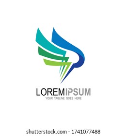 Creative initial Letter P and wing Logo design template