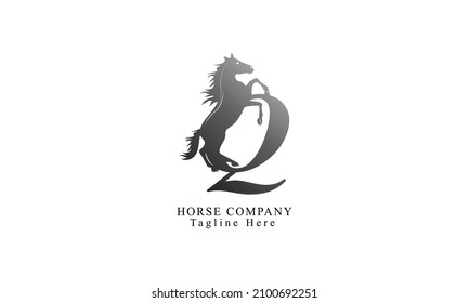 Creative initial letter Q with abstract running stallion horse logo vector concept.