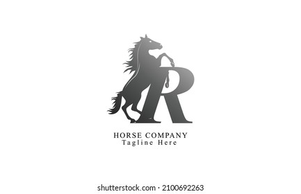 Creative initial letter R with abstract running stallion horse logo vector concept.