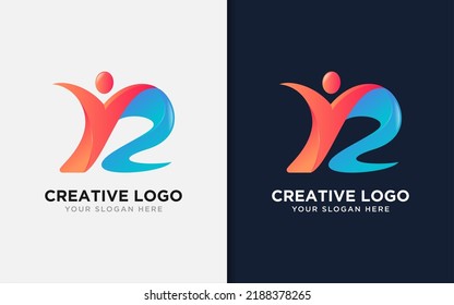 Creative Initial Letter R Combined wit Funny Colorful People Shape Logo Design.