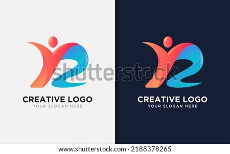 Creative Initial Letter R Combined wit Funny Colorful People Shape Logo Design.