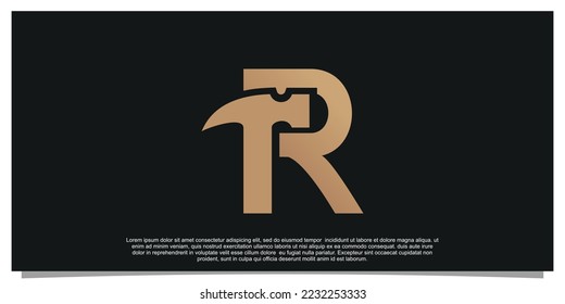 Creative initial letter R with hammer logo design unique concept Premium Vector