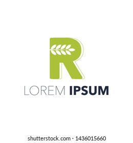 Creative Initial Letter R Icon with  Leaf Logo Icon Symbol Design Template