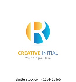 Creative initial letter r logo with circle element