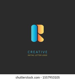 Creative initial letter r logo design vector symbol template element with blue yellow colors concept 