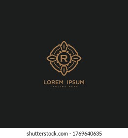Creative initial letter R logo icon vector design. Luxury jewelry frame gem edge logotype. Print monogram initials stamp sign symbol.