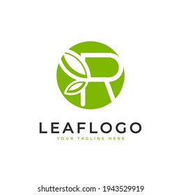 Creative Initial Letter R Logo. Circle Shape Linear Style Linked with Green Leaf Symbol. Usable for Business, Healthcare, Nature and Farm Logos. Flat Vector Logo Design Ideas Template Element. Eps10