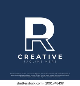 Creative Initial Letter R Logo Design. White Shape Circle Line Style. Usable for Business and Branding Logos. Flat Vector Logo Design Ideas Template Element.