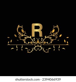  Creative Initial letter R logo design with modern business vector template. Creative isolated R monogram logo design with golden color