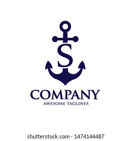 creative initial letter s with Anchor blue color logo vector concept