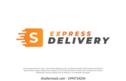 Creative Initial Letter S Logo. Orange Shape S Letter with Fast Shipping Delivery Truck Icon. Usable for Business and Branding Logos. Flat Vector Logo Design Ideas Template Element