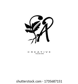 letra creativa inicial A con símbolo amor belleza de lujo Monograma Blootipo blanco negro vector. Diseño del logotipo de la carta.