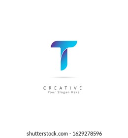 Creative Initial Letter T Logo. Design Vector Origami Logo Template. Funny Entertainment Active Sport Technology areas Typeface. Colorful rounded Letters
