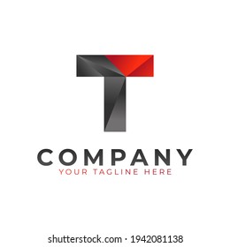 Diseño creativo del logotipo de la letra inicial T. Forma de flecha geométrica negra y roja de bajo estilo de póliza. Usable para logotipos de empresas y marcas. Elemento de plantilla Ideas de diseño de logotipo de vectores planos. Vector Eps10