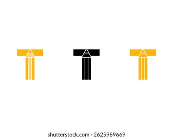 creative initial letter T pencil symbol icon design vector isolated transparent background