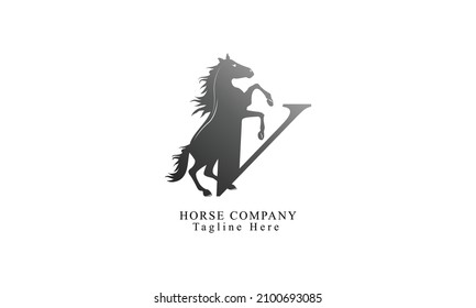 Creative initial letter V with abstract running stallion horse logo vector concept.