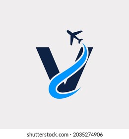 Creative Initial Letter V Air Travel Logo Design Template. Eps10 Vector