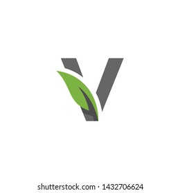Creative Initial Letter V Icon with Green Leaf Logo Icon Symbol Design Template 
