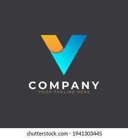 Diseño creativo del logotipo de la carta inicial V. Forma de flecha geométrica amarilla y azul. Usable para logotipos de empresas y marcas. Elemento de plantilla Ideas de diseño de logotipo de vectores planos. Vector Eps10