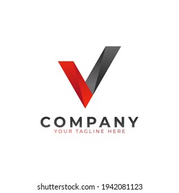 Diseño creativo del logotipo de la carta inicial V. Forma de flecha geométrica negra y roja de bajo estilo de póliza. Usable para logotipos de empresas y marcas. Elemento de plantilla Ideas de diseño de logotipo de vectores planos. Vector Eps10