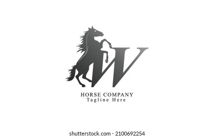 Creative initial letter W with abstract running stallion horse logo vector concept.