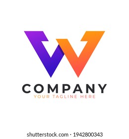 Letra creativa inicial con logotipo W moderno y elegante. Estilo de flecha geométrica púrpura y naranja. Usable para logotipos de empresas y marcas. Elemento de plantilla Ideas de diseño de logotipo de vectores planos. Vector Eps10