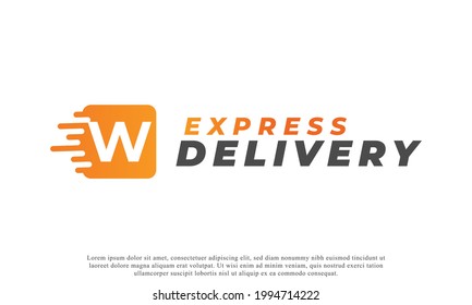 Creative Initial Letter W Logo. Orange Shape W Letter with Fast Shipping Delivery Truck Icon. Usable for Business and Branding Logos. Flat Vector Logo Design Ideas Template Element