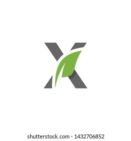 Creative Initial Letter X Icon with Green Leaf Logo Icon Symbol Design Template 