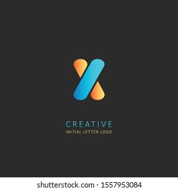 Creative initial letter x logo design vector symbol template element with blue yellow colors concept 