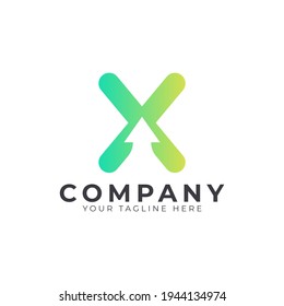 Creative Initial Letter X Logo Arrow. Yellow and Green Shape with Negative Space Arrow inside. Usable for Business and Branding Logos. Flat Vector Logo Design Ideas Template Element. Eps10 Vector